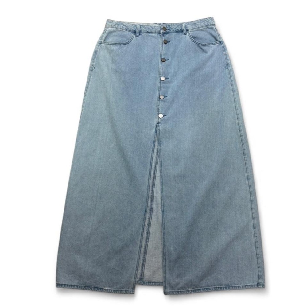 Volcom Denim Maxi Skirt Vintage Vibe Button Front Slit casual indie grunge XL
